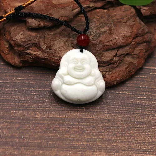 

Natural White Chinese Jade Maitreya Pendant Buddha Necklace Fashion Charm Jewellery Accessories Carved Amulet Gifts for Women