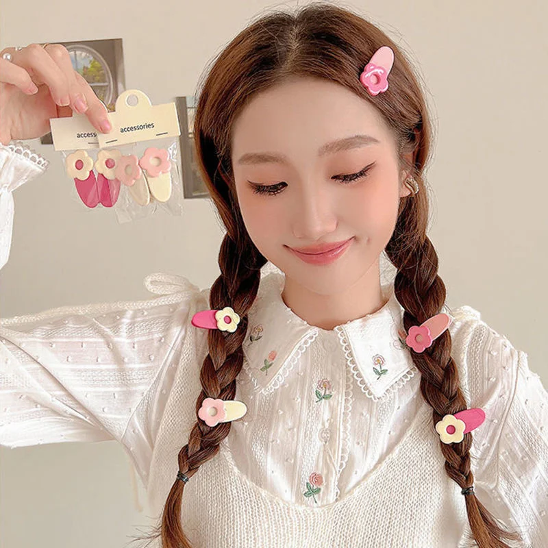 2pcs Early Spring Fresh 2024 New Little Flower Girl Hair Clip On The Side Clip Duck Beak Clip Cute Flower Hair Clip