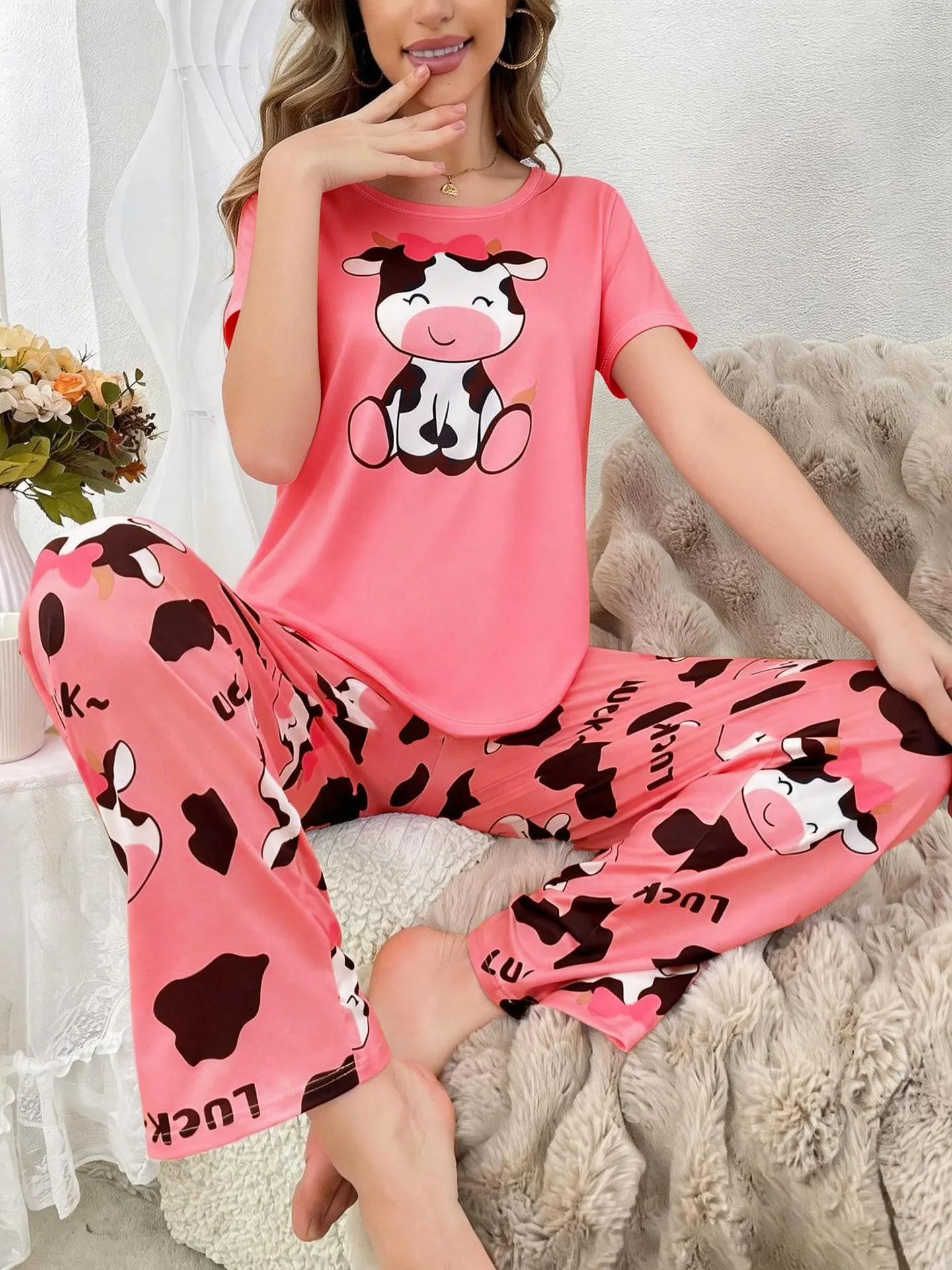 Pyjama Femmes 2 Piece Set Short Sleeve Sleepwear Women Home Suit for Women Pajama Night Wear Ladies Two-piece Set Woman Pajamas
