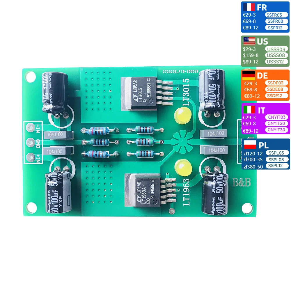 Nvarcher LT1963A LT3015 الجهد الموجب والسلبي DC-DC الدقة منخفضة الضوضاء الخطي موفر طاقة تنظيمي لpreamp DAC