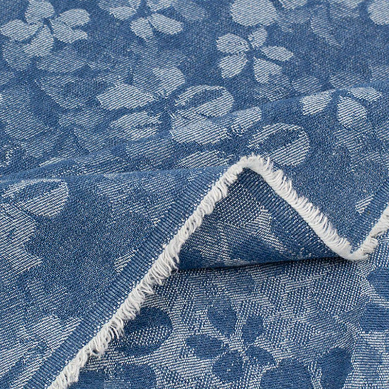 50cm Soft Water Washed Jacquard Denim Fabric Floral Pattern for Skirts Pants Jeans Jacket Outerwear DIY Sewing Cotton Material