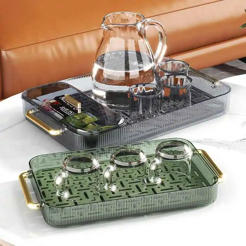 

Modern Luxury Tea Tray Rectangular Double Layer Drainage Home Use Living Room Dry Pounding Table Cup Holder Tea Set Tray