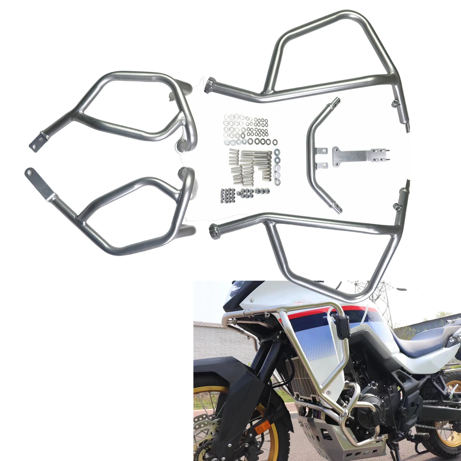 For Honda XL750 2023-2024 Motorcycle Engine Crash Bumper Bar Lower+Upper Protector Bracket