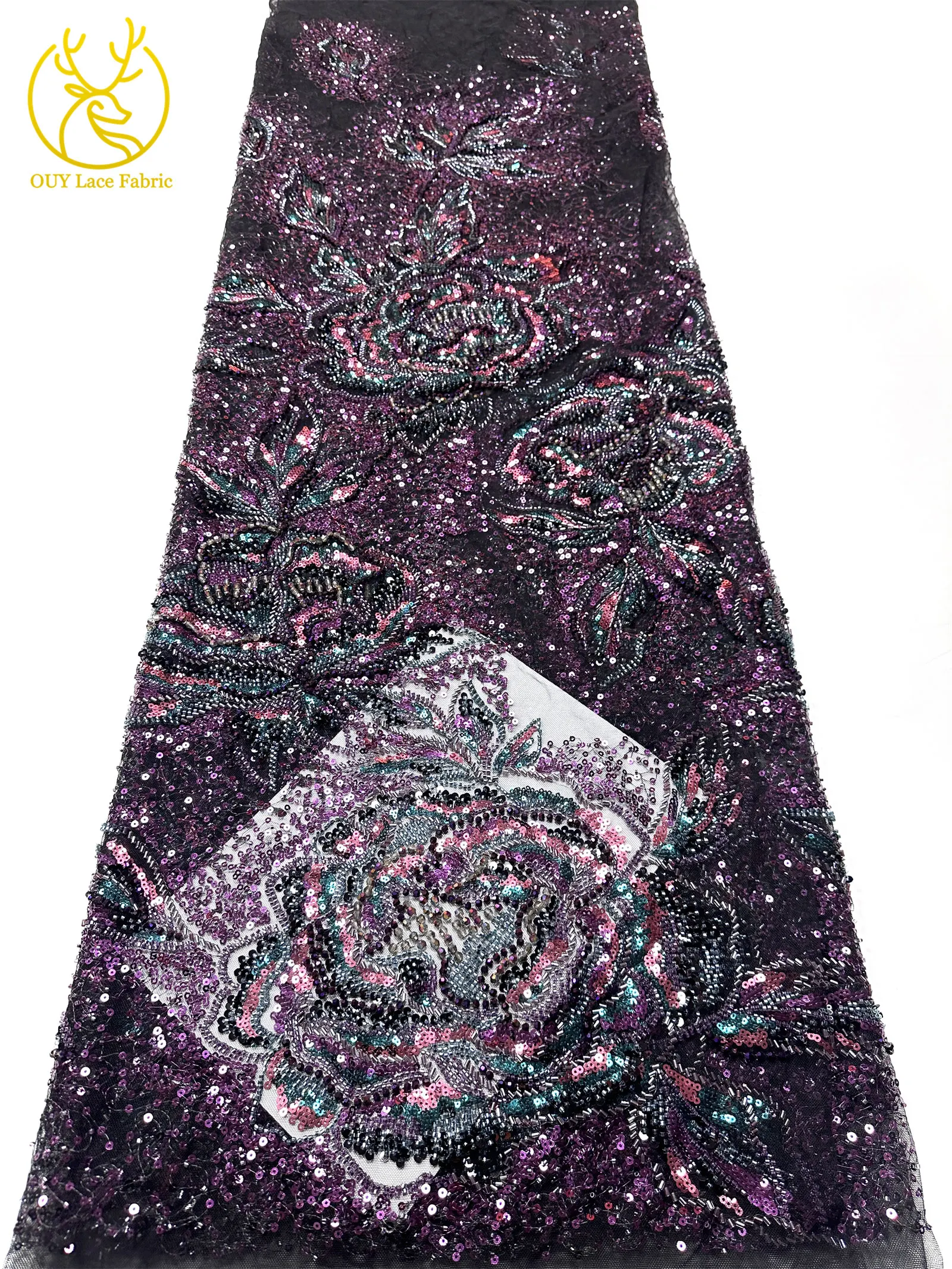 Afrikanischer Bräutigam Schwer Perlenverzierter Spitzenstoff 2026 Hochwertige Französische Nigerianische Pailletten-Spitze Brautkleid-Material – Detail 20
