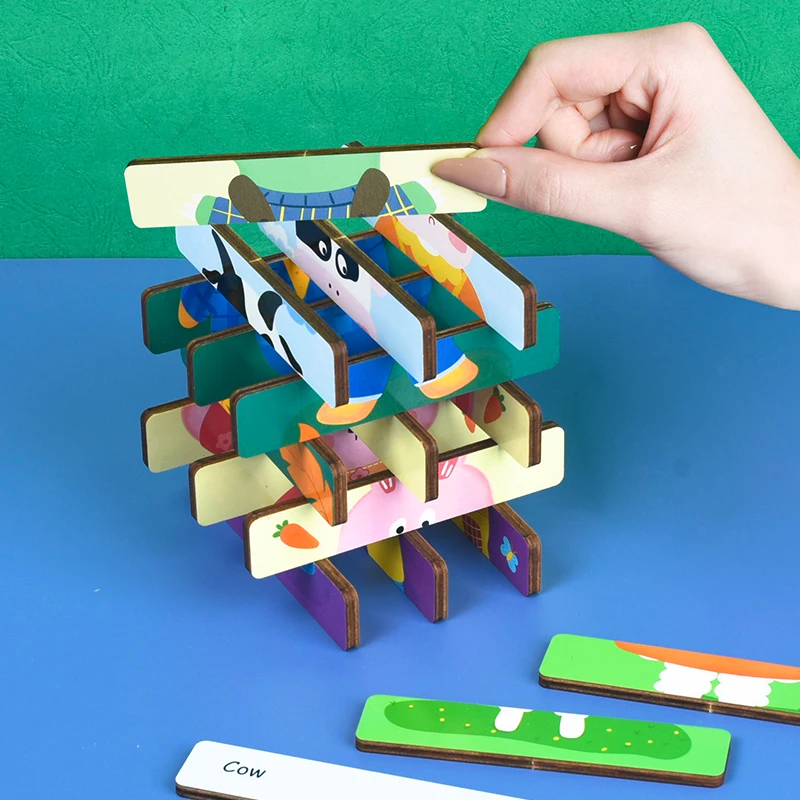Puzzle in legno con striscia bifacciale per animali dei cartoni animati Gioco di puzzle Montessori per bambini Giocattoli educativi per bambini