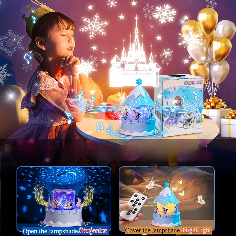 Disney Princess Elsa Starry Sky Light Projection Light Bedroom Cartoon Atmosphere Sleep Nightlight Children's Companion Gift