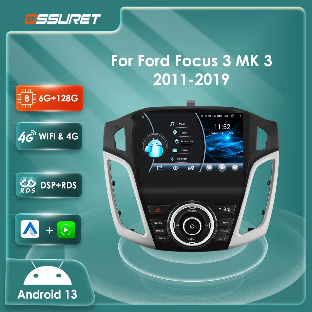 

Android 13 Auto Car radio multimedia Video player for Ford Focus 3 MK 3 2011-2019 4G BT Carplay 2DIN SWC QLED Screen GPS Stereo