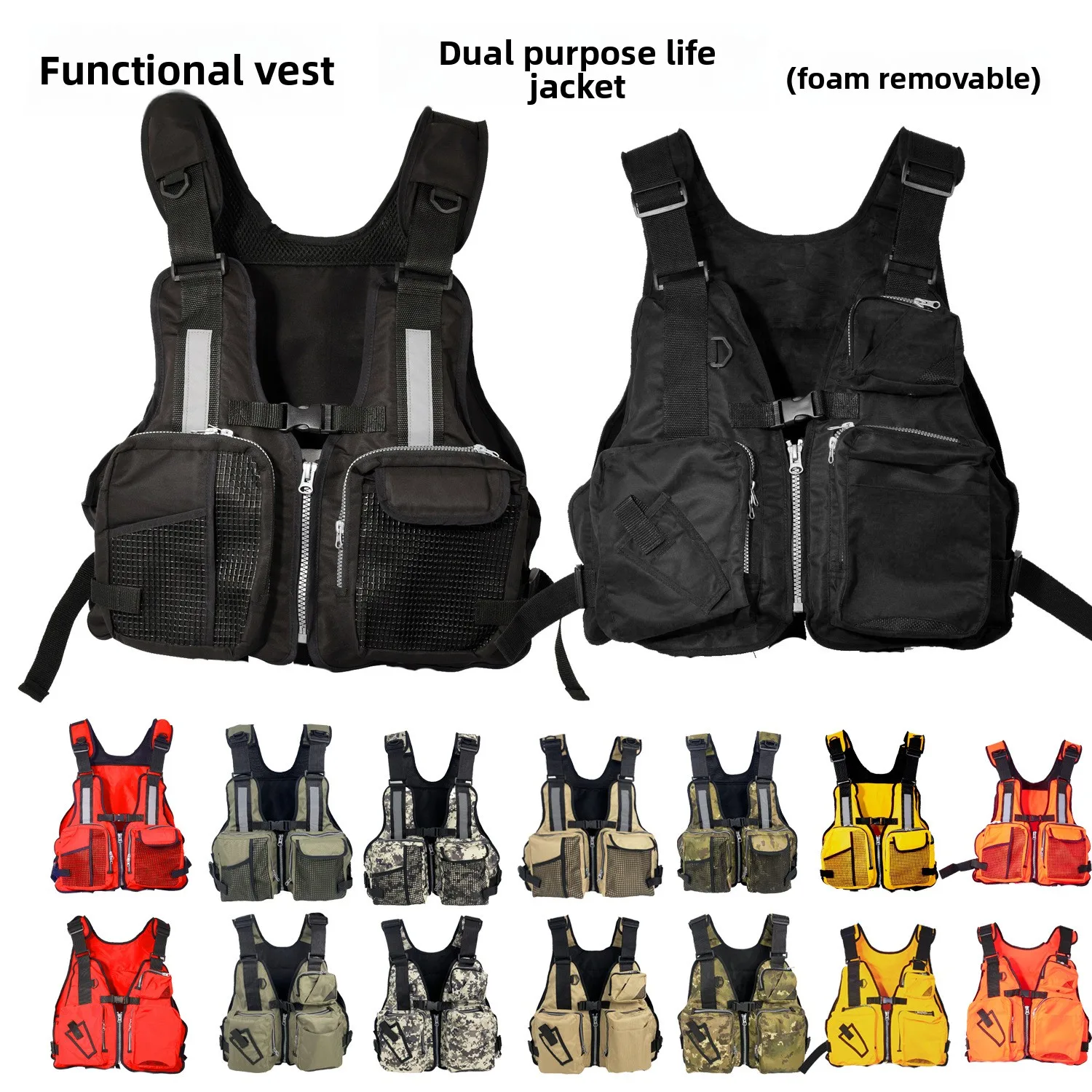 Lure Fishing Life Jacket for Adult Men, Fishing Buoyancy Suit with Strap Life Jacket Vest Stream Raft Fishing Foam Removable