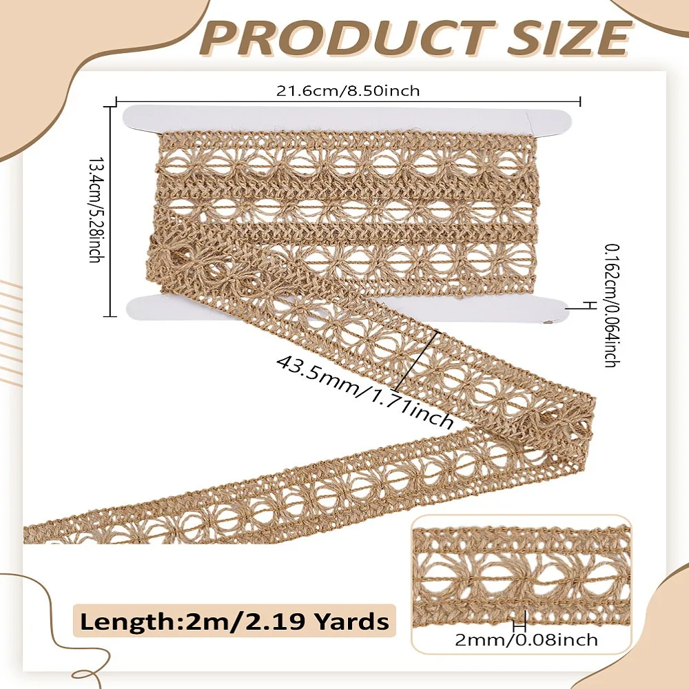 2M Jute Fabric Ribbons for Wedding Events Party and Home Decor BurlyWood 1-3/4 inch(43.5mm) 2.19 Yards(2m)/Set