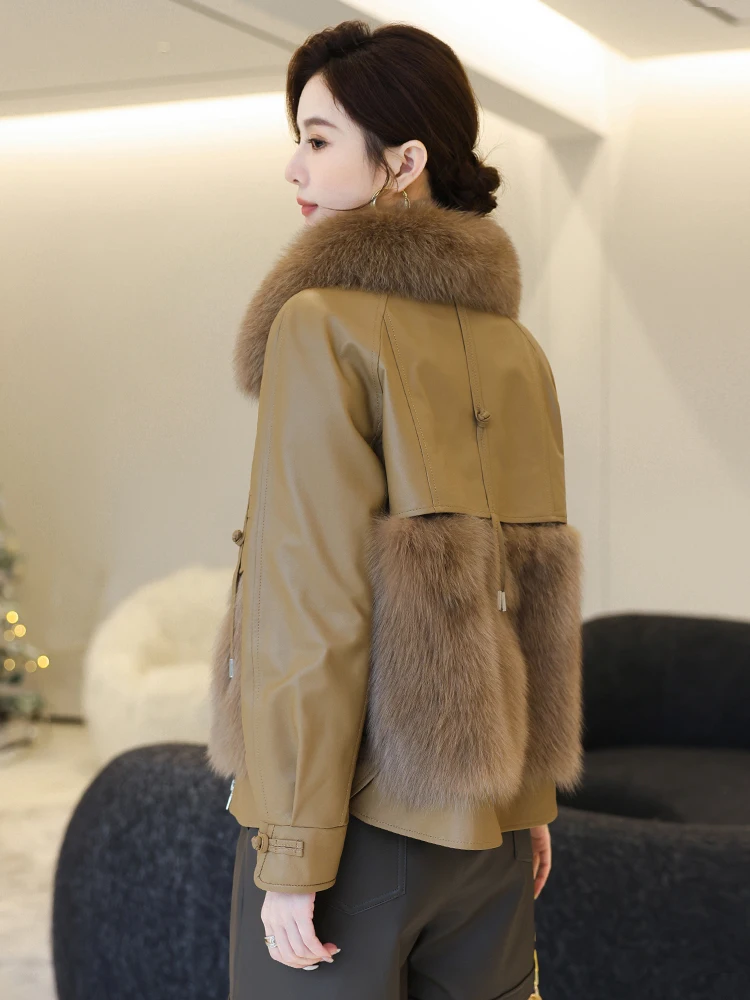 Women's Winter Down Jacket 2024 New PU Leather Fox Hair Lmitation Mid Length Jacket Thickened Women Coat Fur Women Loose Coar