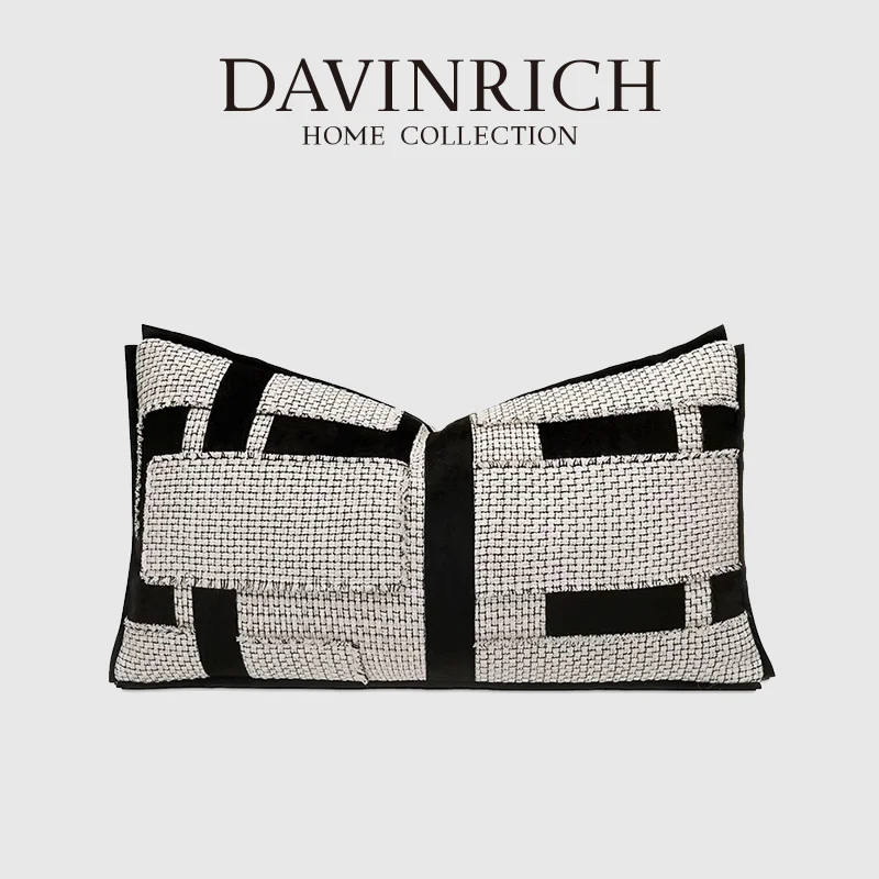 DAVINRICH H Style Inspired Modern Wool Blend Cushion Cover Black Ivory Art Lumbar Pillowcase Touch Of Rustic Charm To Your Home