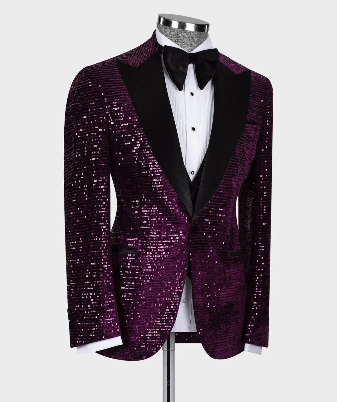 Sparkly Blazer Vest Men Suits Tuxedo Appliques One Button Wide Lapel Formal Sequins Formal Wedding Host Party Plus Size Tailored