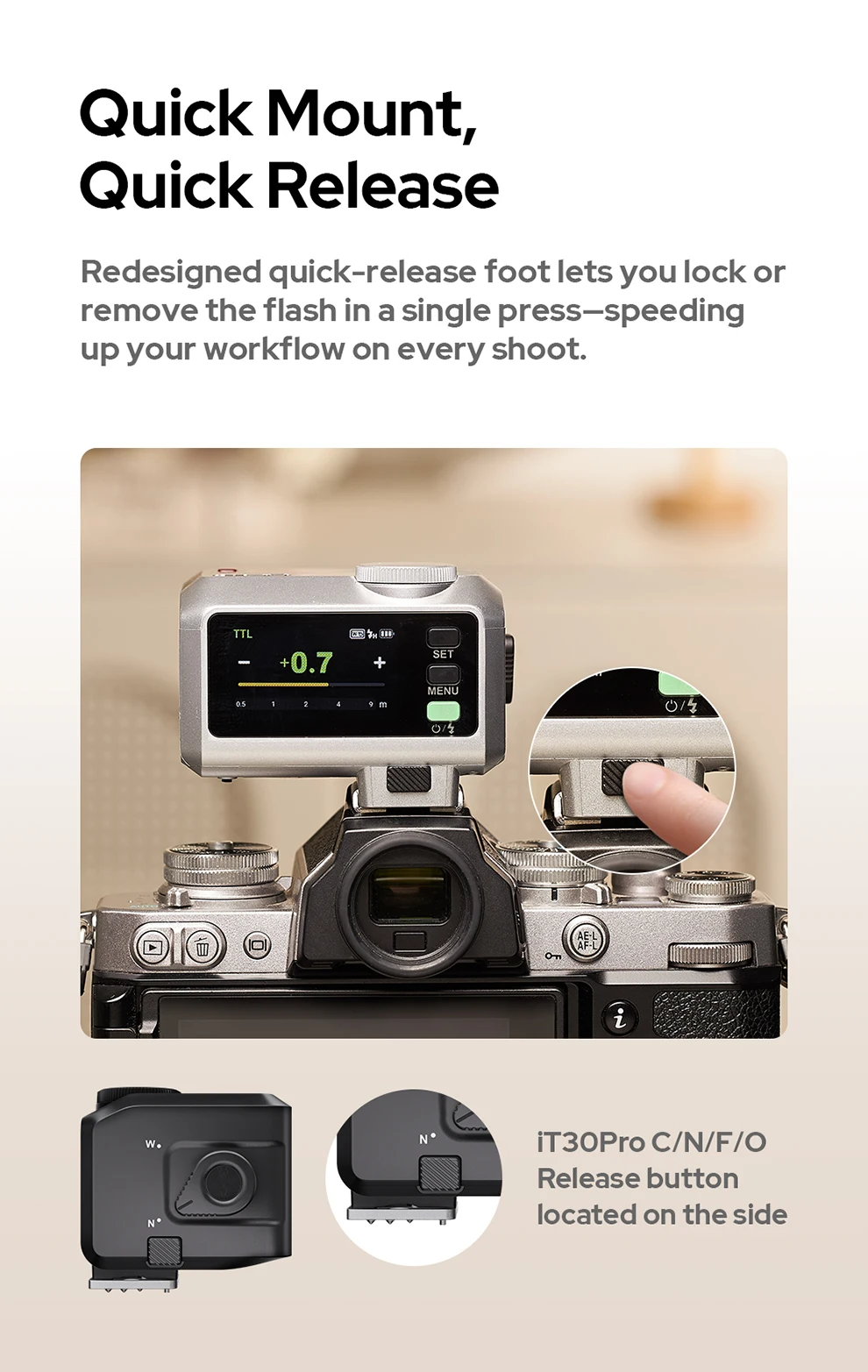 Godox IT30 Pro Kabelloser Kamera-Blitz IT30 Pro TTL HSS Taschenblitz Speedlite für Sony Canon Nikon Fuji Olympus Panasonic – Detail 9