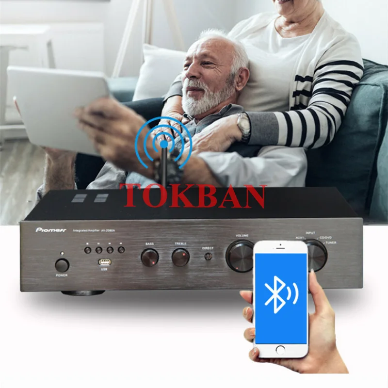 Imagem -04 - Tokban-amplificador de Potência Hifi Av2080 250w x Transistor Toshiba de Alta Potência 1943 5200 Bluetooth 4.0 Usb Subwoofer