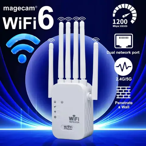 Magecam 1200Mbps WiFi 리피터 무선 공유기 네트워크 장거리 신호 증폭기 고성능 6 안테나 네트워크 증폭 리피터