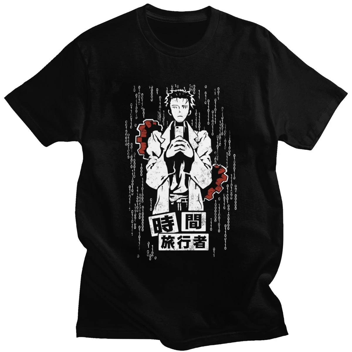 Steins Gate T Shirts Men Short Sleeve  Cotton T-shirt The Time Travel Scientist Rintarou Okabe Tee Top Harajuku Gift vintage