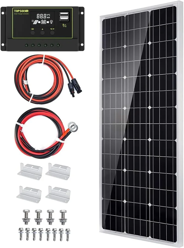 

Topsolar Solar Panel Kit 100 Watt 12 Volt Monocrystalline Off Grid System for Homes RV Boat + 30A 12V/24V Solar Charge Controlle