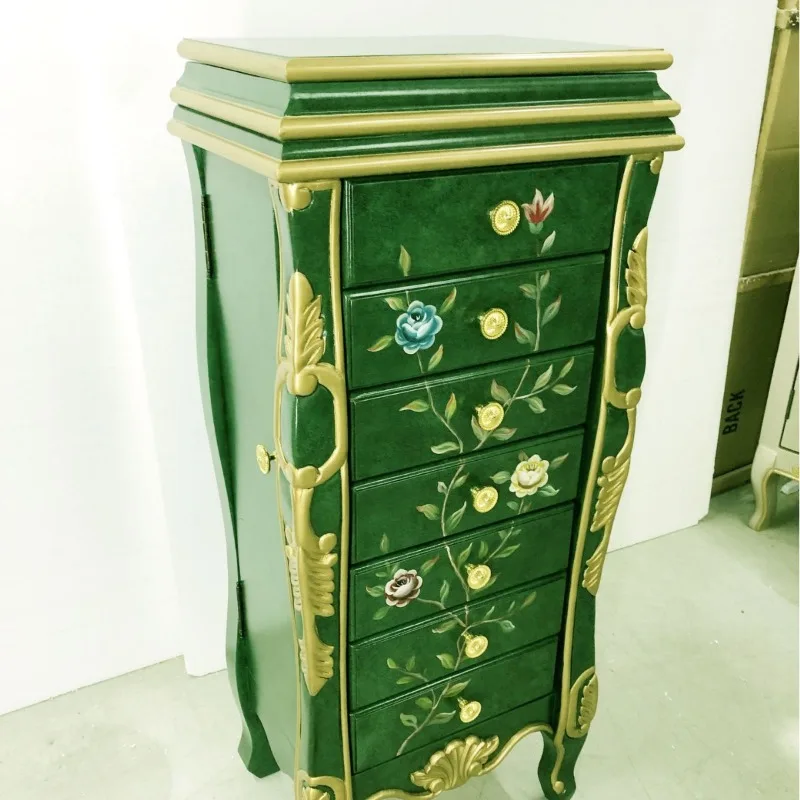 American emerald jewelry cabinet solid wood hand-painted seven chest cabinet living room bedroom chest cabinet European jewelry