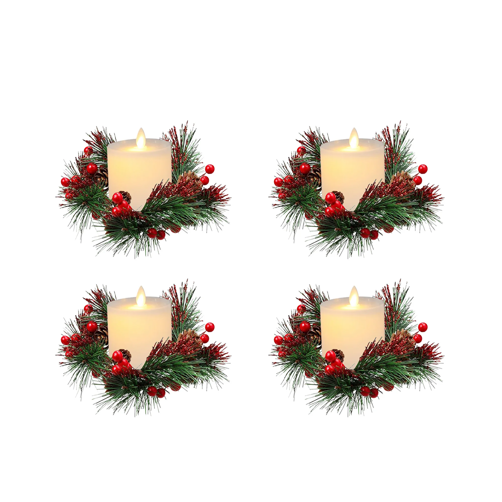 

Набор светодиодных рождественских колец для свечей со стеклянной чашкой для свечей, беспламенное кольцо для свечи для центрального украшения рождественского стола, входная дверь, шкаф,