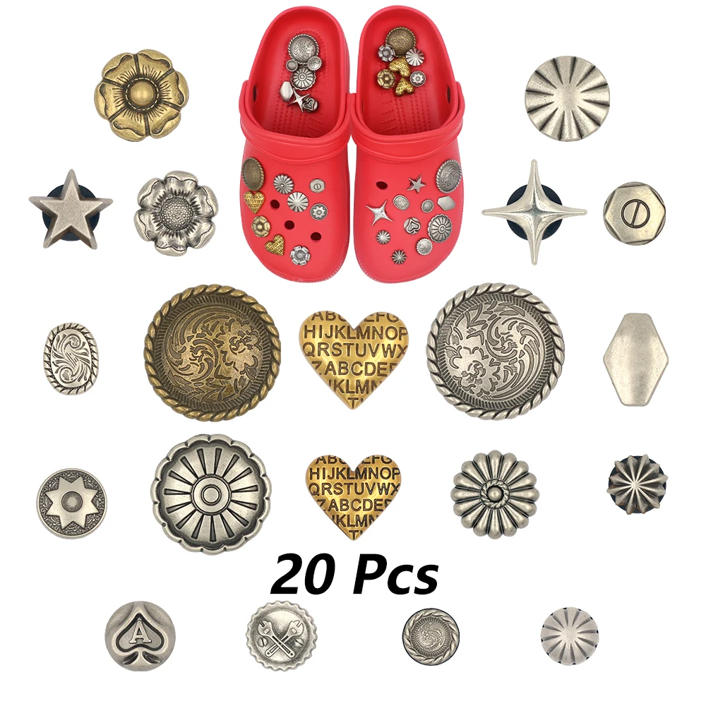 1 Set 20Pcs Detachable Golden Love Star Ace of Spades Large Lace Disc Vintage Clogs Sandals Shoe Accessories DIY Breloque Enfant