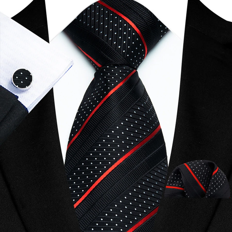 Mens Tie Set Stripes Necktie and Pocket Square Cufflinks Tie Clip Classic Formal Neck Ties for Men Wedding Business Party