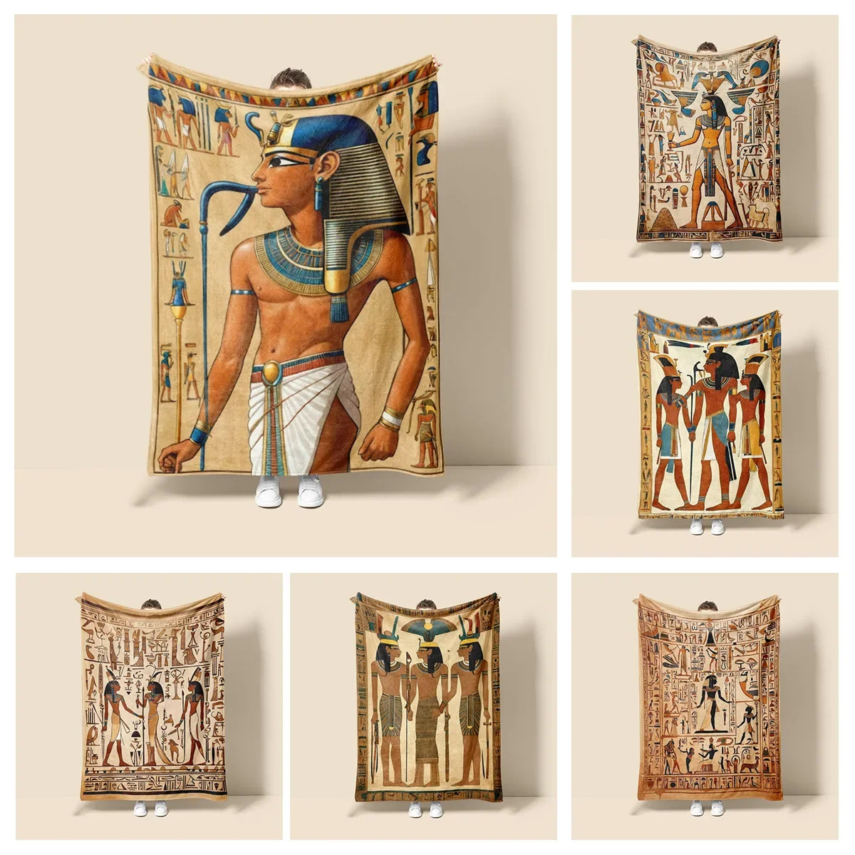 Home decoration plush Throw Sofa blanket Bedspread bed fluffy soft blankets decor Plaid Modern ancient Egypt pharaoh retro