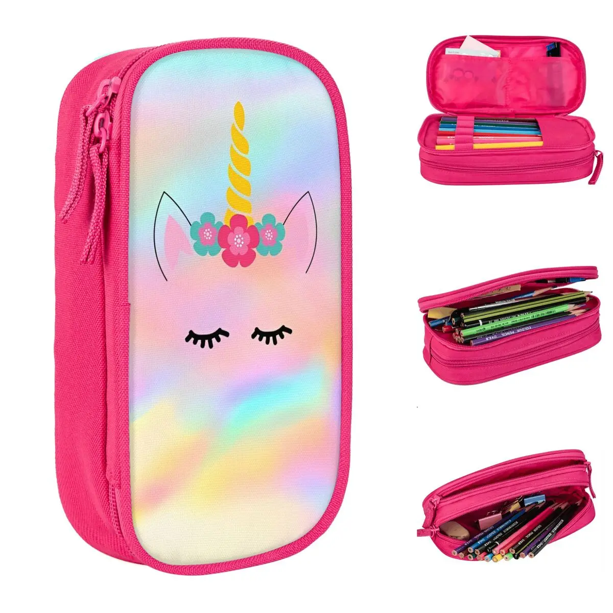 Klassische Regenbogen Einhorn Kawaii Feder mäppchen Cartoon Bleistift beutel Stift für Schüler große Kapazität Taschen Schul bedarf Briefpapier