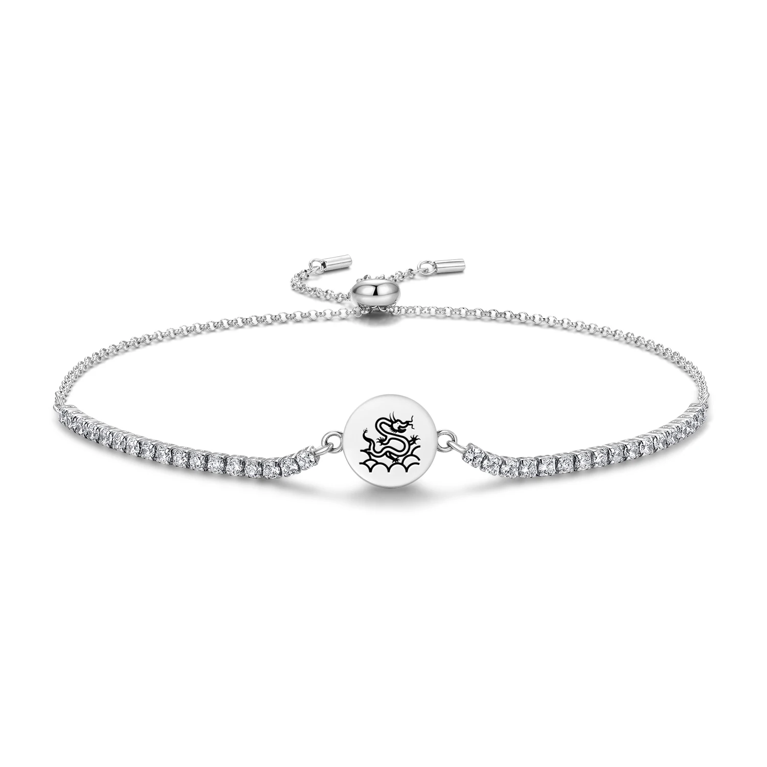 

Китайский браслет «Дракон Дилун» из стерлингового серебра 925 пробы, регулируемая цепочка с цирконами, для женщин, модные украшения