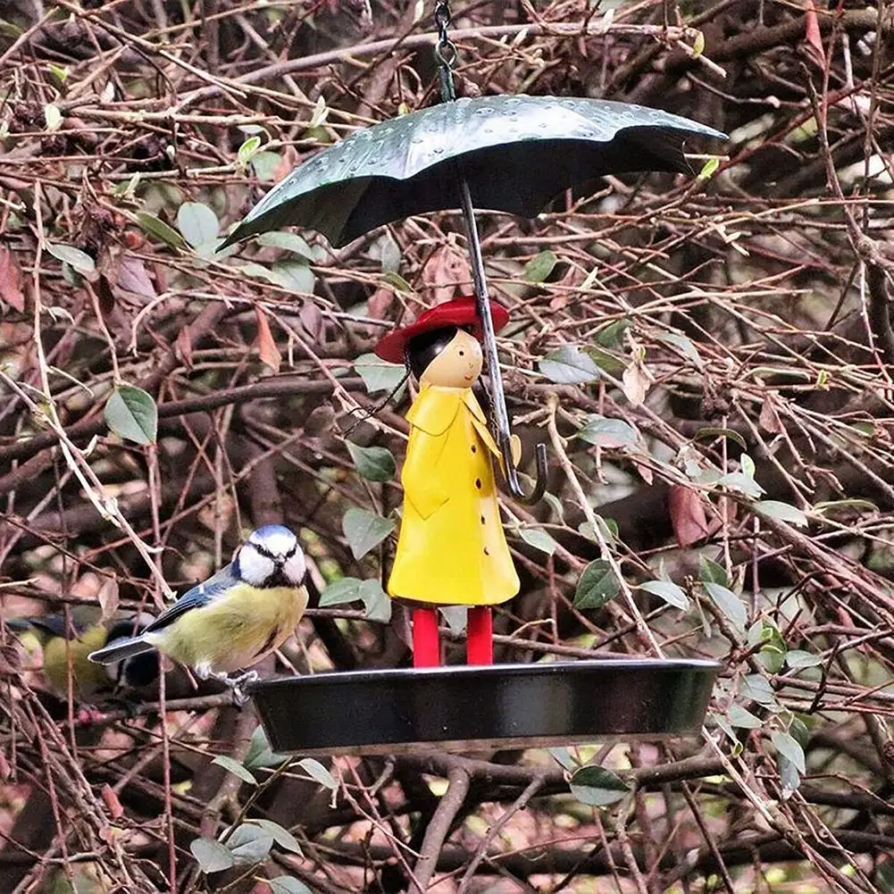 Creative Bird Bath Hanging Bird Feeder Girl With Umbrella Tray Yard Garden Decoration Outdoor Gardening Exterior Decoration