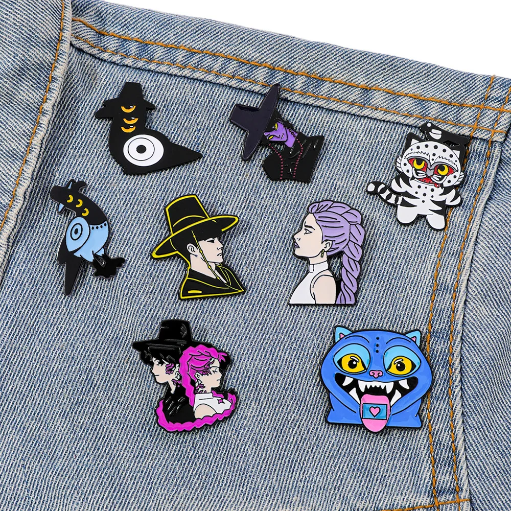 8 Uds. Broche de cazador de demonios Kpop de dibujos animados de Anime Rumi, Pin esmaltado creativo, mochila, joyería para ropa, insignia de Metal, accesorios de regalo