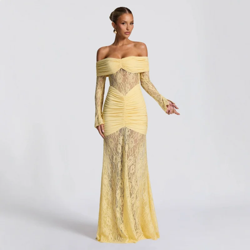 

Women's Autumn See-through Long Sleeveless Backless Fashion Dress Elegant Transparent Design