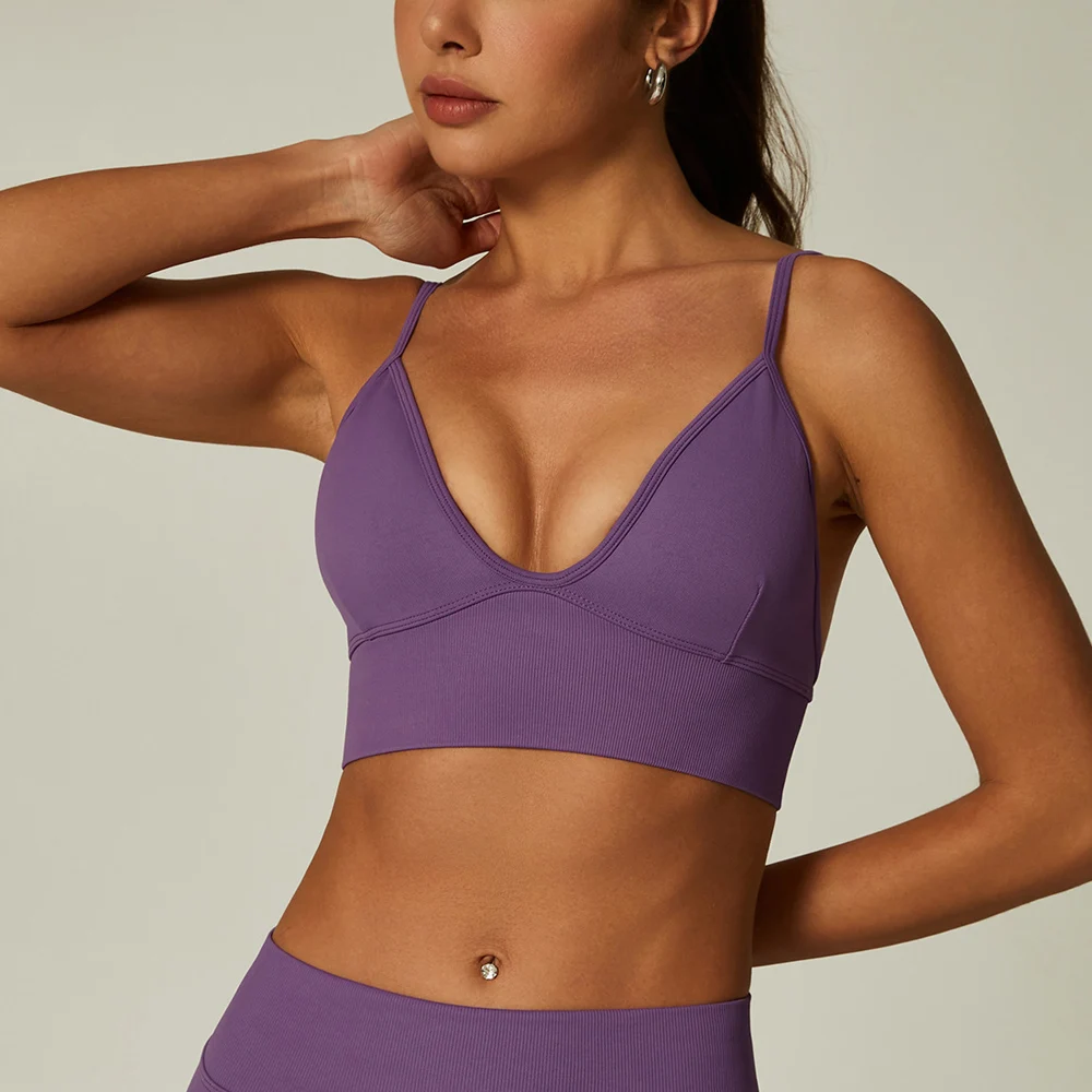 Strappy Backless Sports Bra Women Padded Seamless Yoga Bra Top Medium Support Gym Crop Top Stretchy Fitness Push Up Sports Top image 5