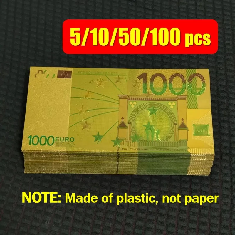 5 ~ 100 Uds. De plástico de 1000 euros, billetes de Euro falsos, billetes europeos de dinero falso, colección de regalos de billetes de oro de 1000 euros