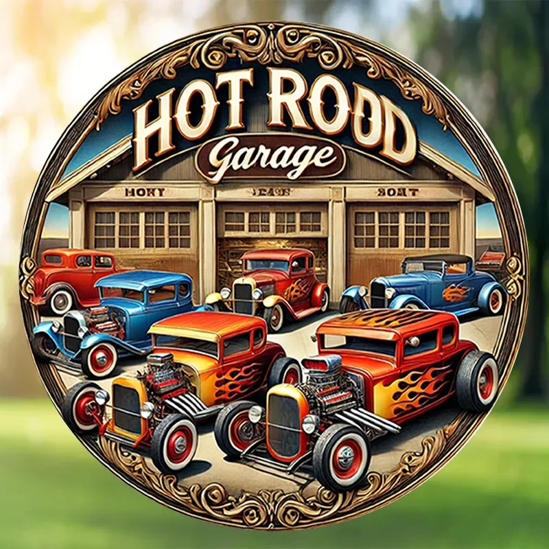 1PC Vintage Hot Rod Garage Metallschild, klassisches Eisen-Wandkunst-Dekor, Retro-Plakette für Bar,