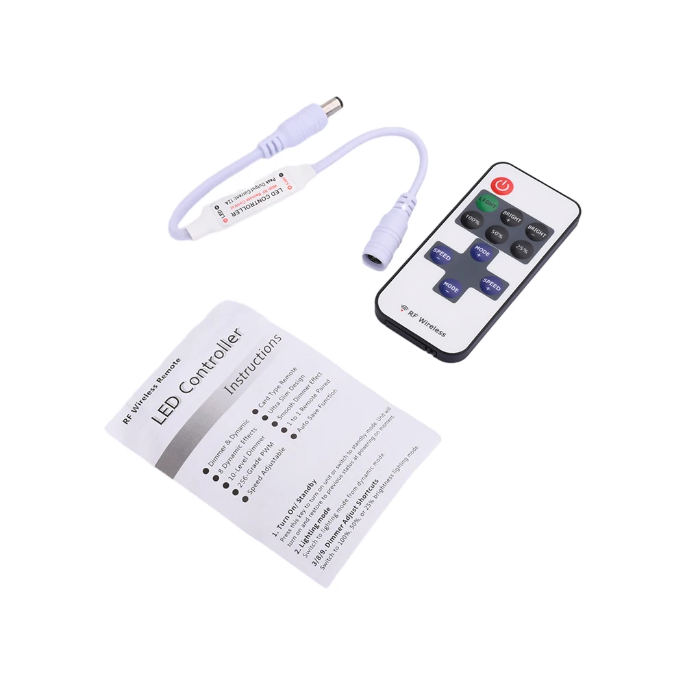 Mini RF Dimmer Controller for LED Strip Lights DC5V 12V 24V Dimmer Controller Brightness Effect RF Wireless Remote LED Dimmer