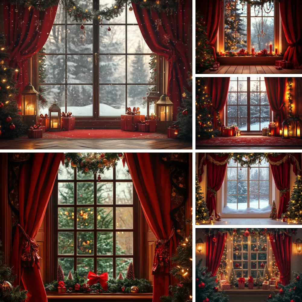 

Elegant Christmas Background With Big Window Backdrop Kids Baby Cake Smash Birthday Photography Props Studio Decor