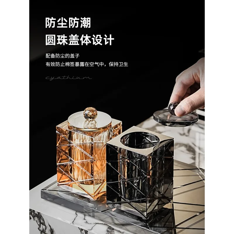 Light luxury crystal glass cotton swab box, high-end hotel wind toothpick, dental floss storage tube, bathroom, living room coff