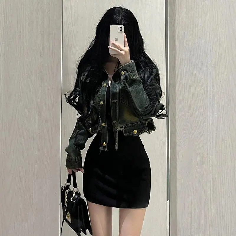 

Denim Coat Real Fur Womens Autumn Down Button-Up High-End Temperament Beaded Sashes Professional Functional Fitted Hiking Jacket