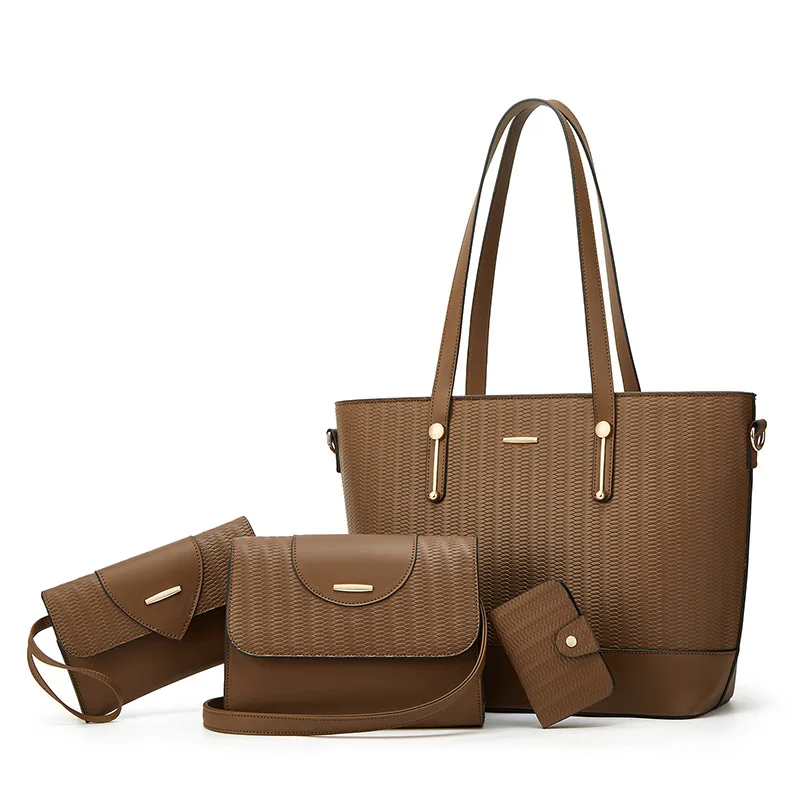 Women 4 in 1 Handbag Set Embossed PU Tote Bag Multi-piece Shoulder Crossbody Purse Wallet Card Holder Ladies Daily Work Bag