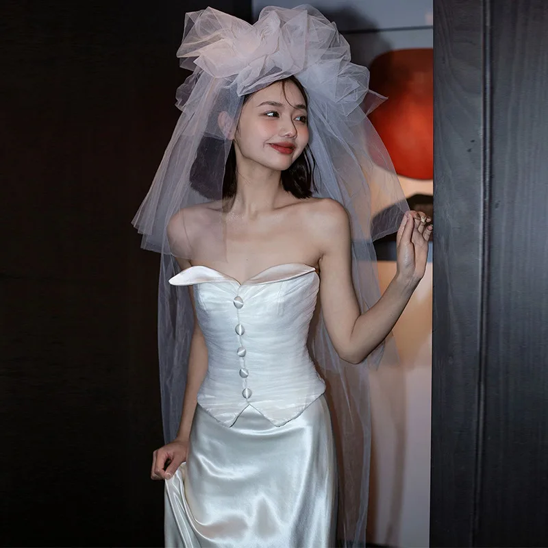 

Ele Korean Sle White Dr Wedding Dr Юбка трапециевидной формы с высокой талией No Sve Свадебное платье Photoaphy Studio Quali