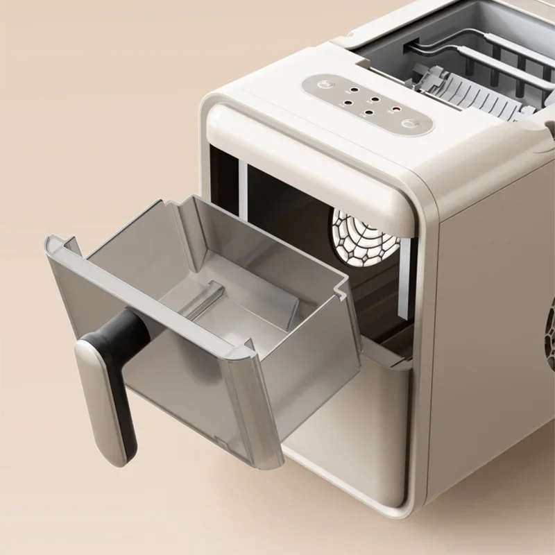 Mini Automatic Ice Maker, 1.2L, Self-Cleaning Function, Compressor-Powered Rapid Cooling, Low-Water Alert, Draw-Out Ice Tray