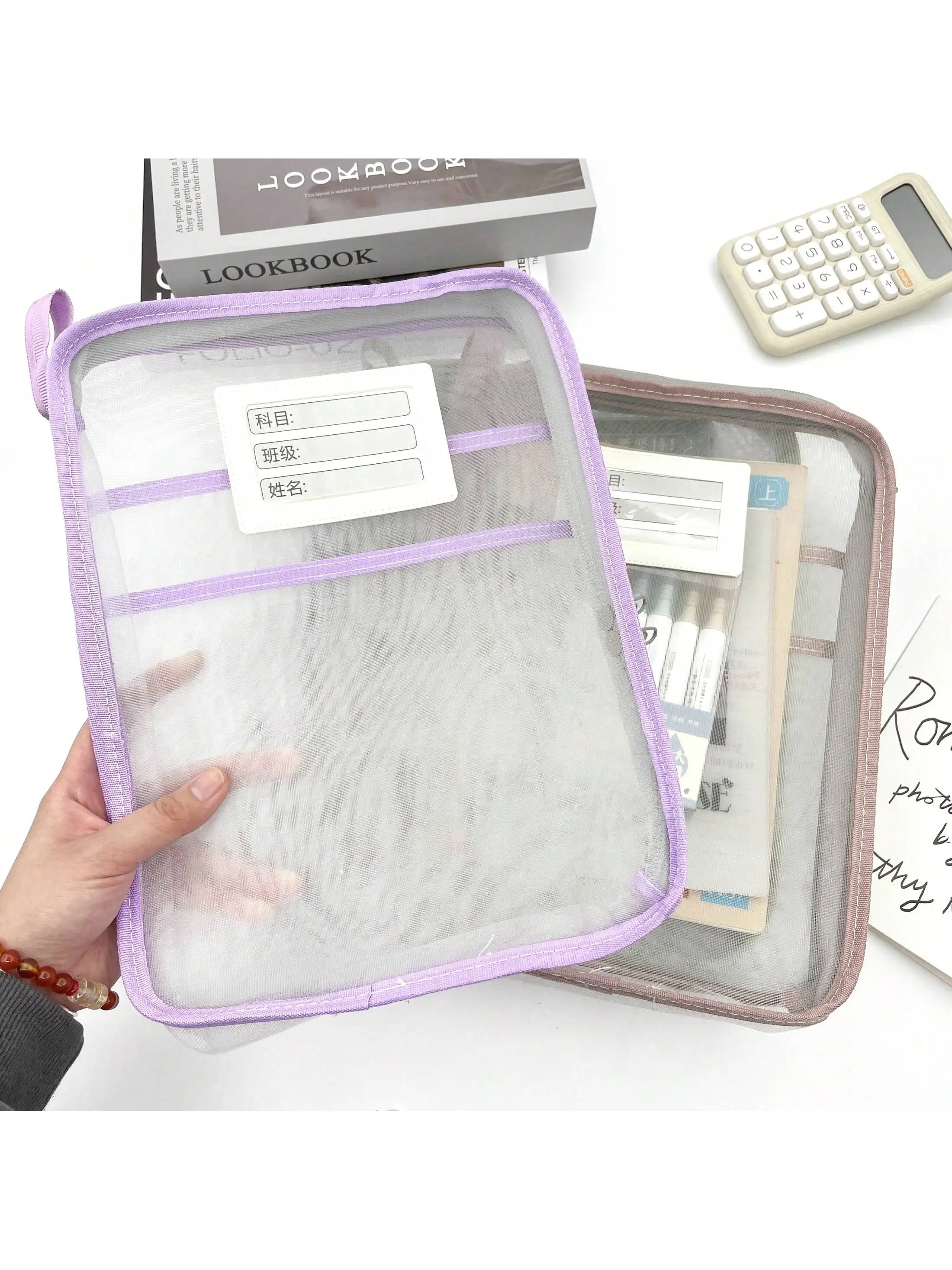 1 قطعة طبقة مزدوجة شفافة سستة منظم الملفات حقيبة المحمولة وثيقة وحقيبة تخزين الكتب للاستخدام الفصول الدراسية #4