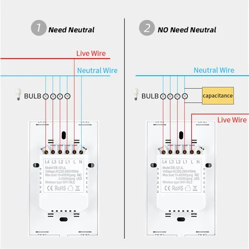 Imagen 2 del producto Melery WiFi inteligente Tuya. Interruptor de luz Panel de cristal con Sensor táctil con/sin cable neutro EE. UU., por Alexa Google Home 1/2/3/4 Gang