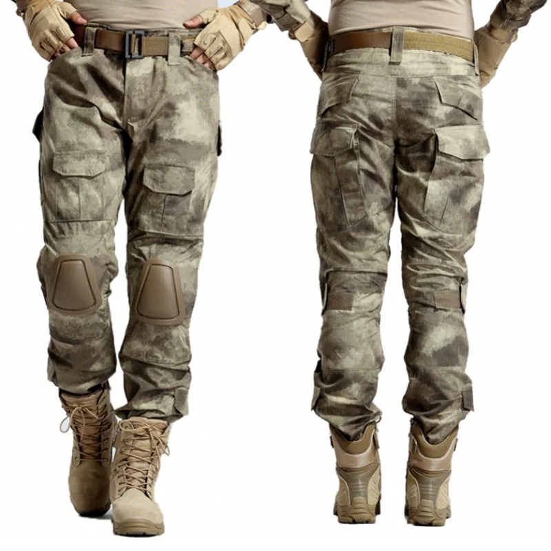 Camouflage Tactical Combat Pants With Knee Pads Outdoor Airsoft Sniper Camo Trousers Men Hiking Hunting Training BDU Pants