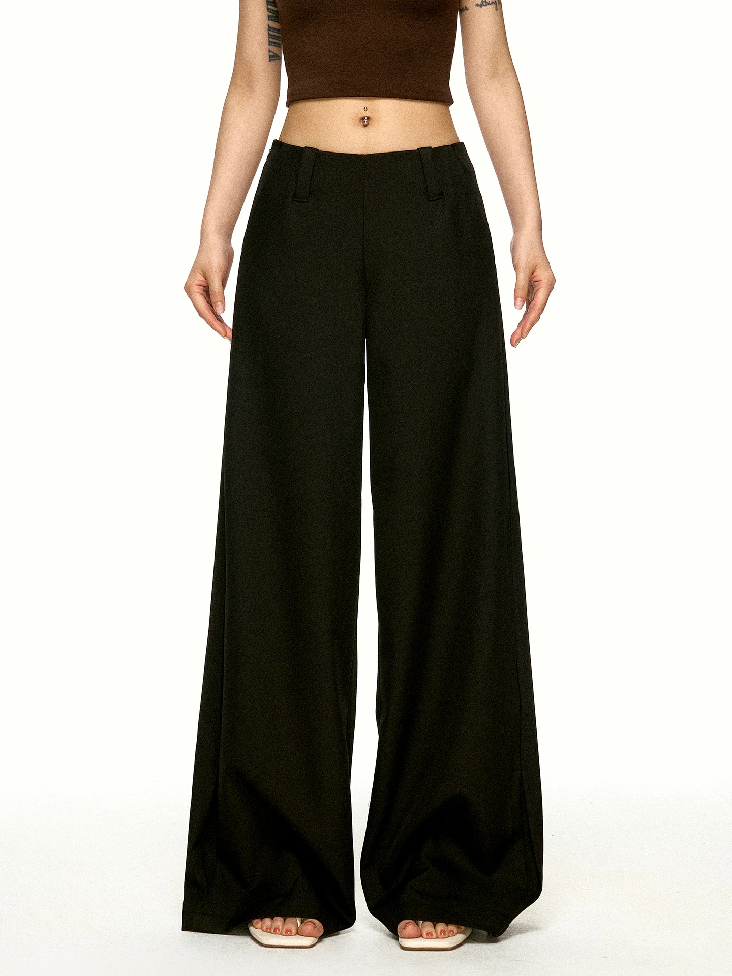 Aaisup Low Waist Wide Leg Pants Women's Loose Casual Trousers Black Korean Style Autumn Initials Drapey Not Legging Micro Flared