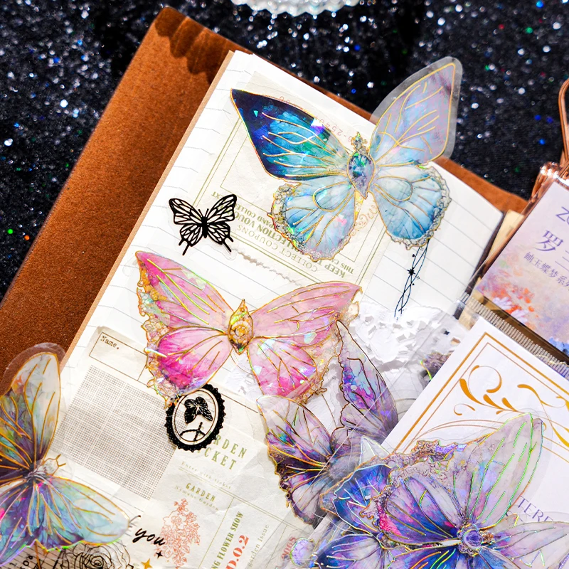 Pet Waterproof Butterfly Sticker Pack Ice Crystal Laser Gold Ins Style Retro Butterfly Handbook Sticker