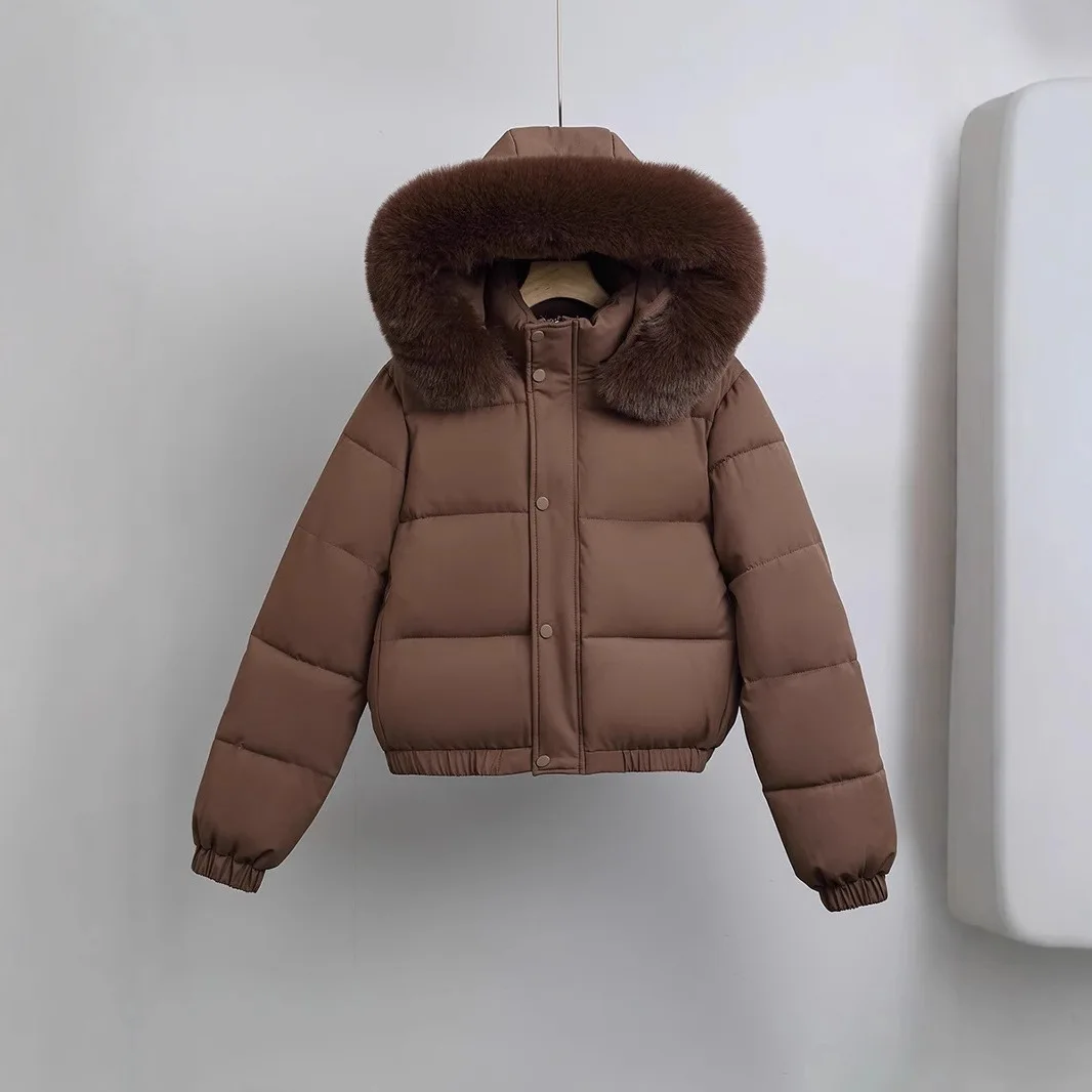 Winter Short Parkas Women's Cotton-padded Clothes Fleece Lining Thicken Warm Outerwear Fur Collar Removable Hooded Quilted Coat