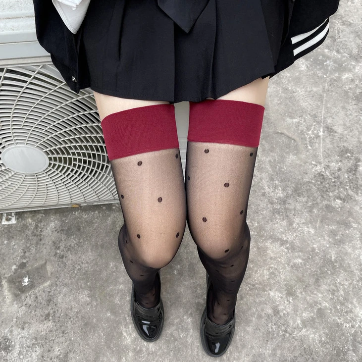 Bas transparents College à pois pour femmes, bas de cuisse hauts, bas en nylon Lolita mignons, chaussettes longues de princesse Cosplay pour filles