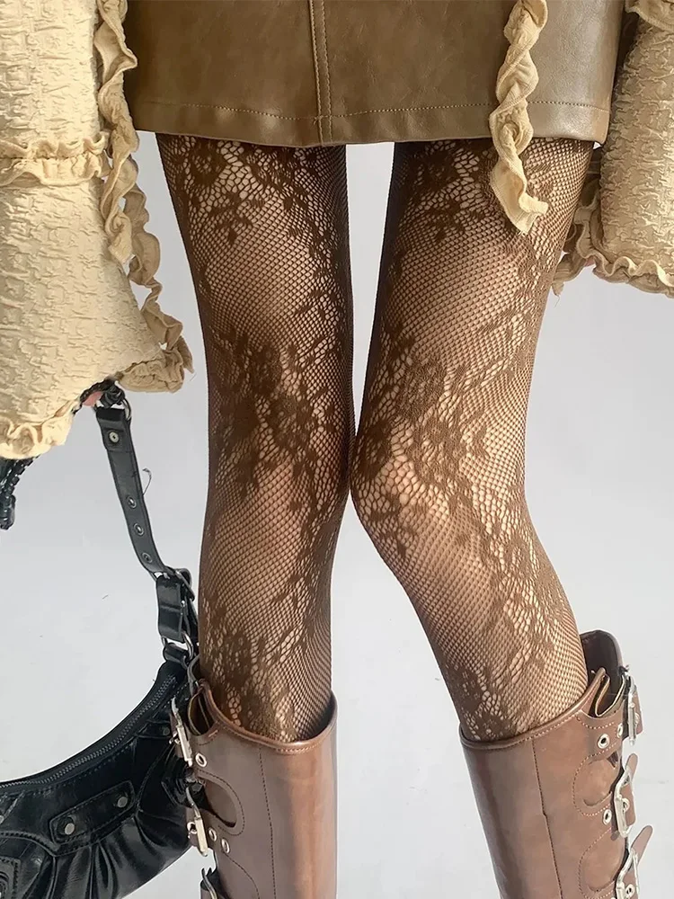 

Нижнее белье, чулочно-носочные изделия, сетчатые ажурные чулки, женские колготки, новинка 2025 года, женские сексуальные кружевные чулки до бедра с цветочным принтом, колготки