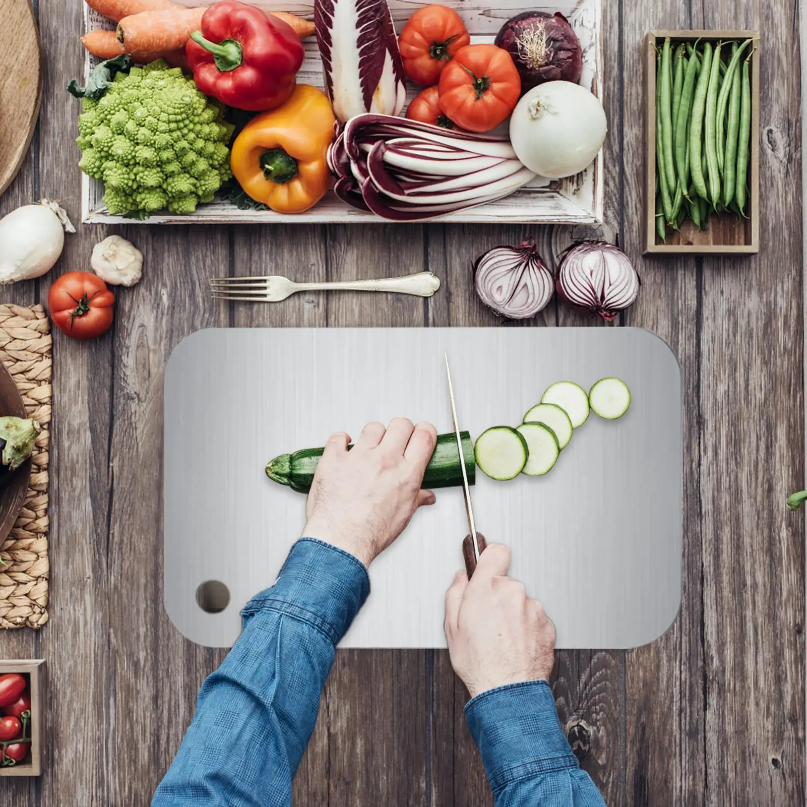15x24cm Stainless Steel Cutting Board Home Kitchen Rectangular Chopping Board Kneading Dough Cutting Dough Fruit Vegetable Meat